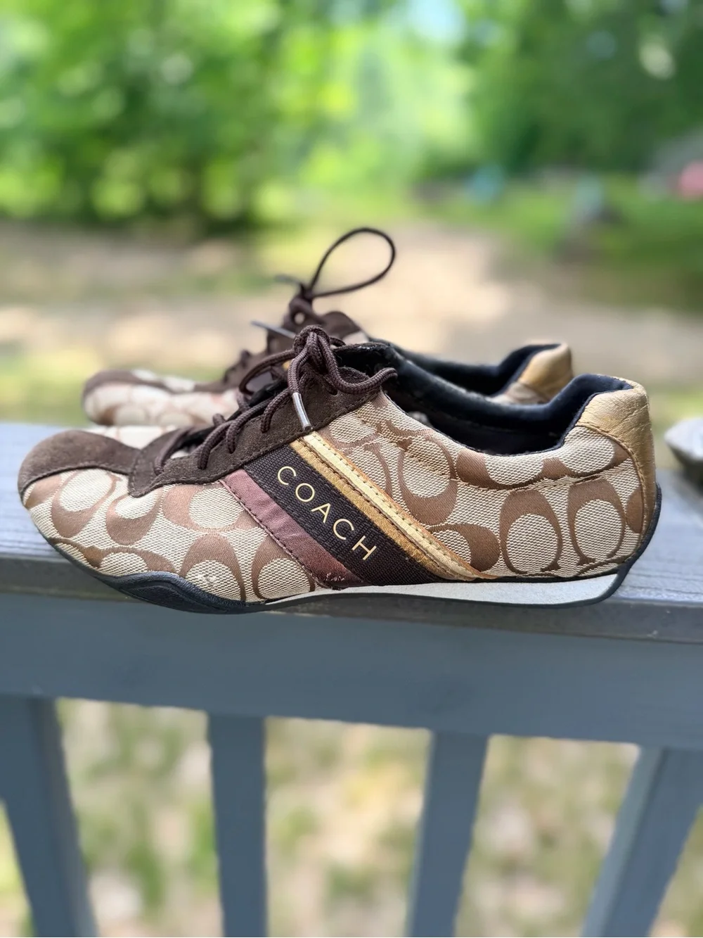 COACH Signature Logo Brown & Gold Sneakers